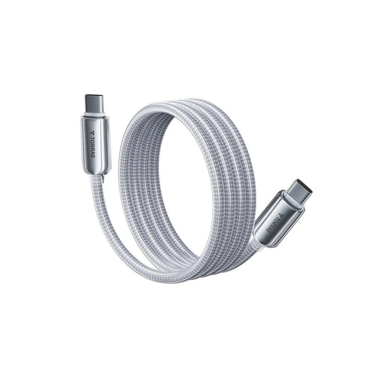 TORRAS Iceflow Fast Low-Temp USB-C charging cable, silver braided.