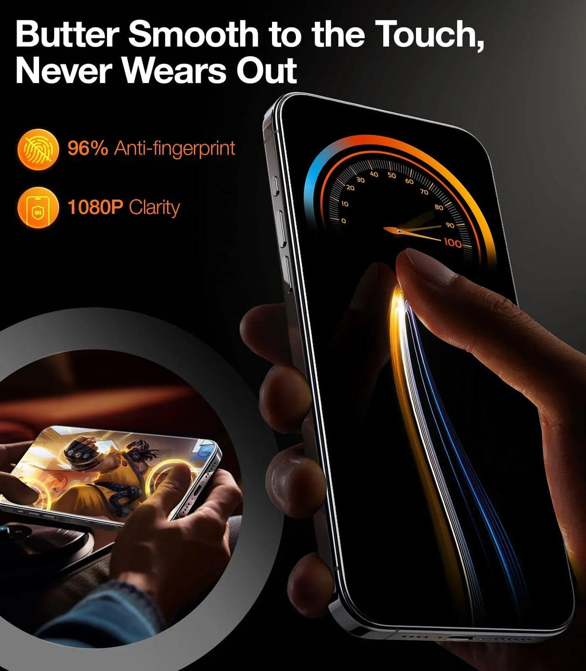 TORRAS GlassGo iPhone 13 screen protector: 96% anti-fingerprint, 1080P clarity, 9H hardness.