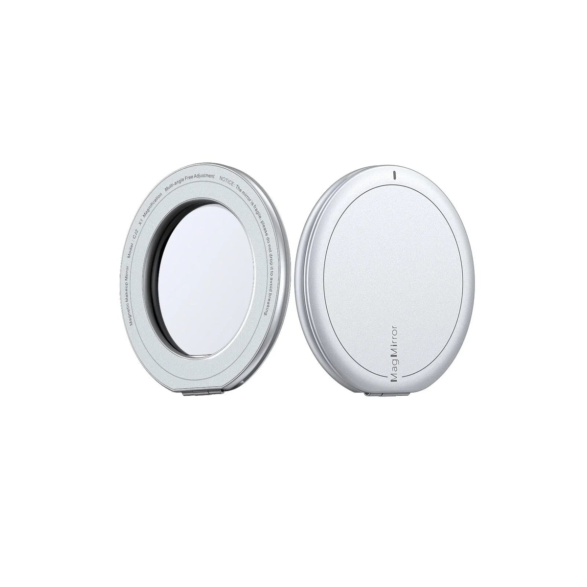 TORRAS Ostand MagMirror Ring: Silver magnetic phone mirror with X1 magnification, multi-angle adjustment, MagSafe.