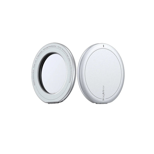 TORRAS Ostand MagMirror Ring: Silver magnetic phone mirror with X1 magnification, multi-angle adjustment, MagSafe.