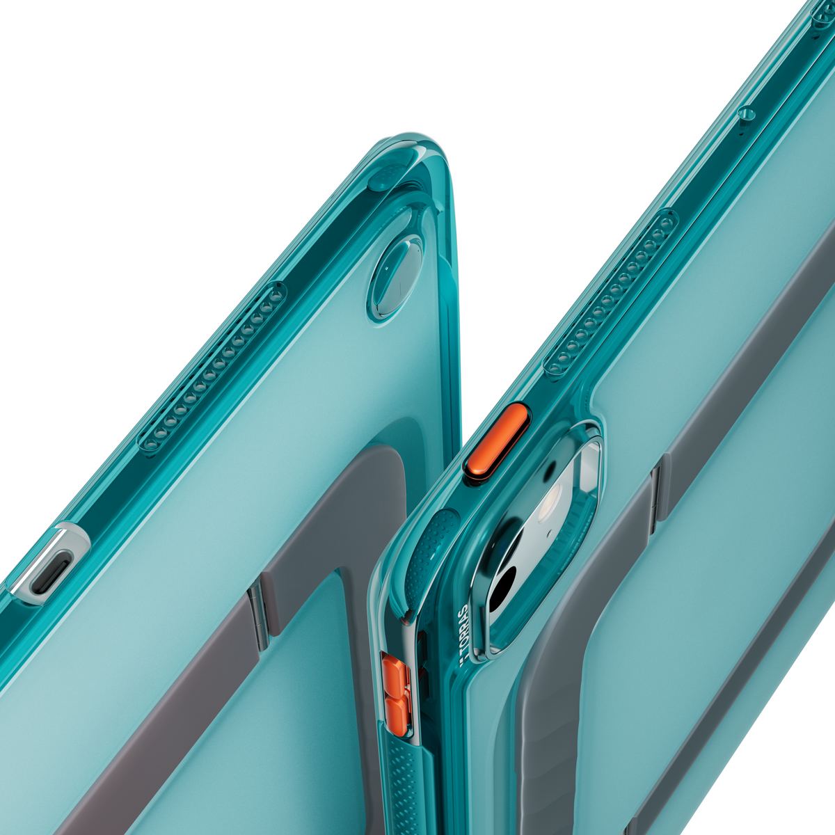 TORRAS Ostand K3 Neo teal iPad Pro 11 inch case with orange buttons and kickstand.