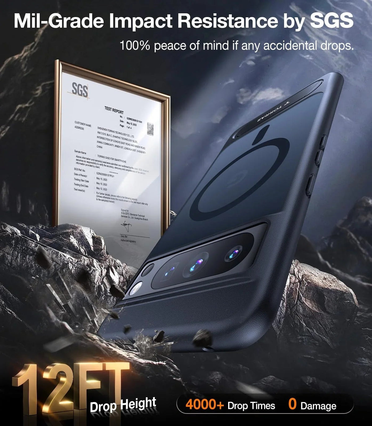TORRAS Ostand L1 Google Pixel 8 Pro case: SGS certified 12ft drop protection.