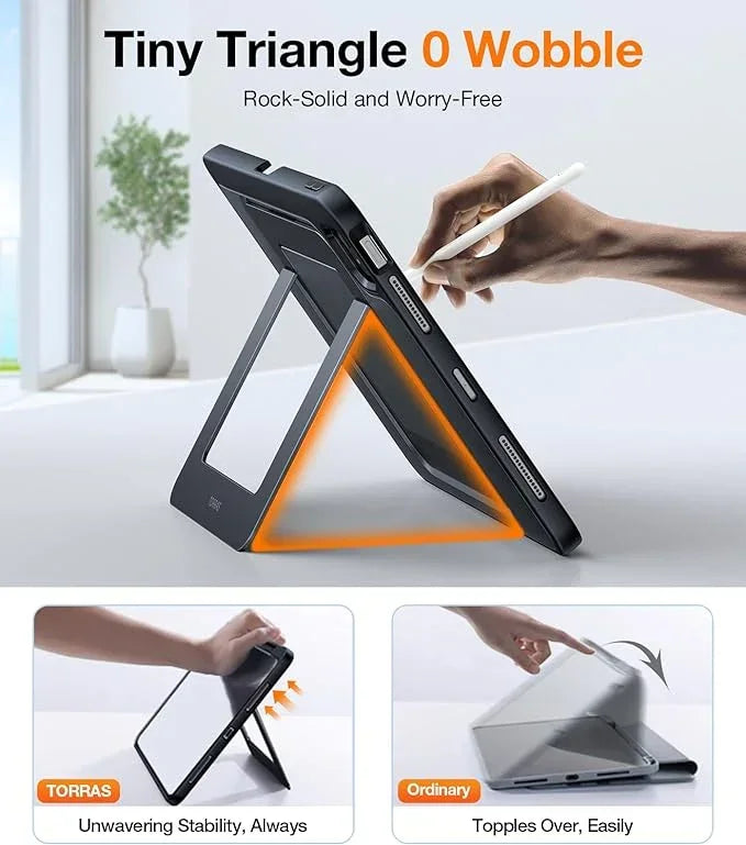 TORRAS Ostand case for iPad Pro 11 inch with rock-solid triangle stand and pencil holder.
