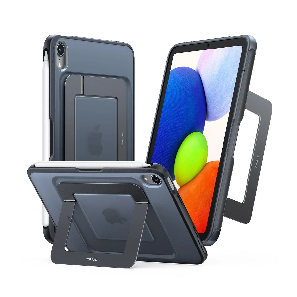TORRAS Ostand case for iPad Mini 6/7 with Apple Pencil holder & kickstand, dark gray
