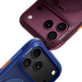 TORRAS Ostand Q3 Air case for iPhone 18 Pro/Pro Max camera close-up of blue and burgundy cases