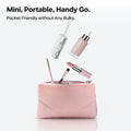 TORRAS PocketVolt Power Bank 5k mAh: mini, portable, shown with makeup and pink pouch.
