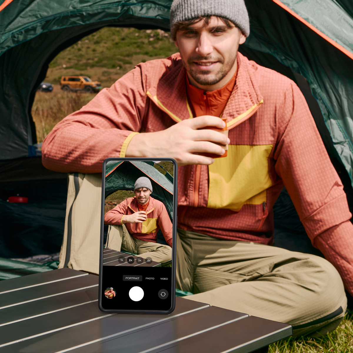 Samsung S26 Ultra phone displaying camera interface, context for OrigArmor screen protector.