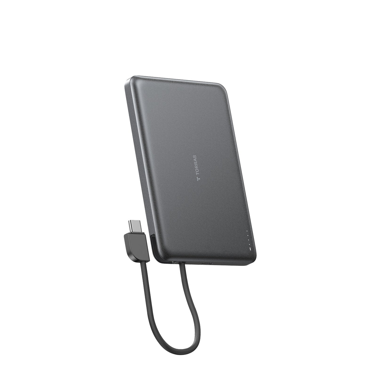 TORRAS PebbleLink 10K power bank with built-in USB-C cable strap.
