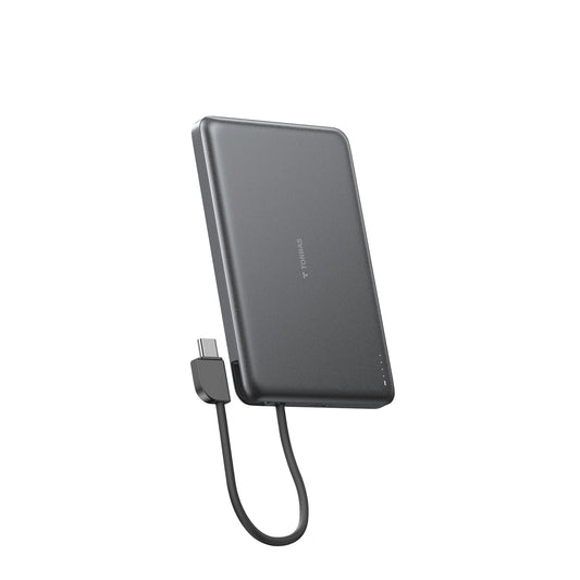 TORRAS PebbleLink 10K power bank with built-in USB-C cable strap.