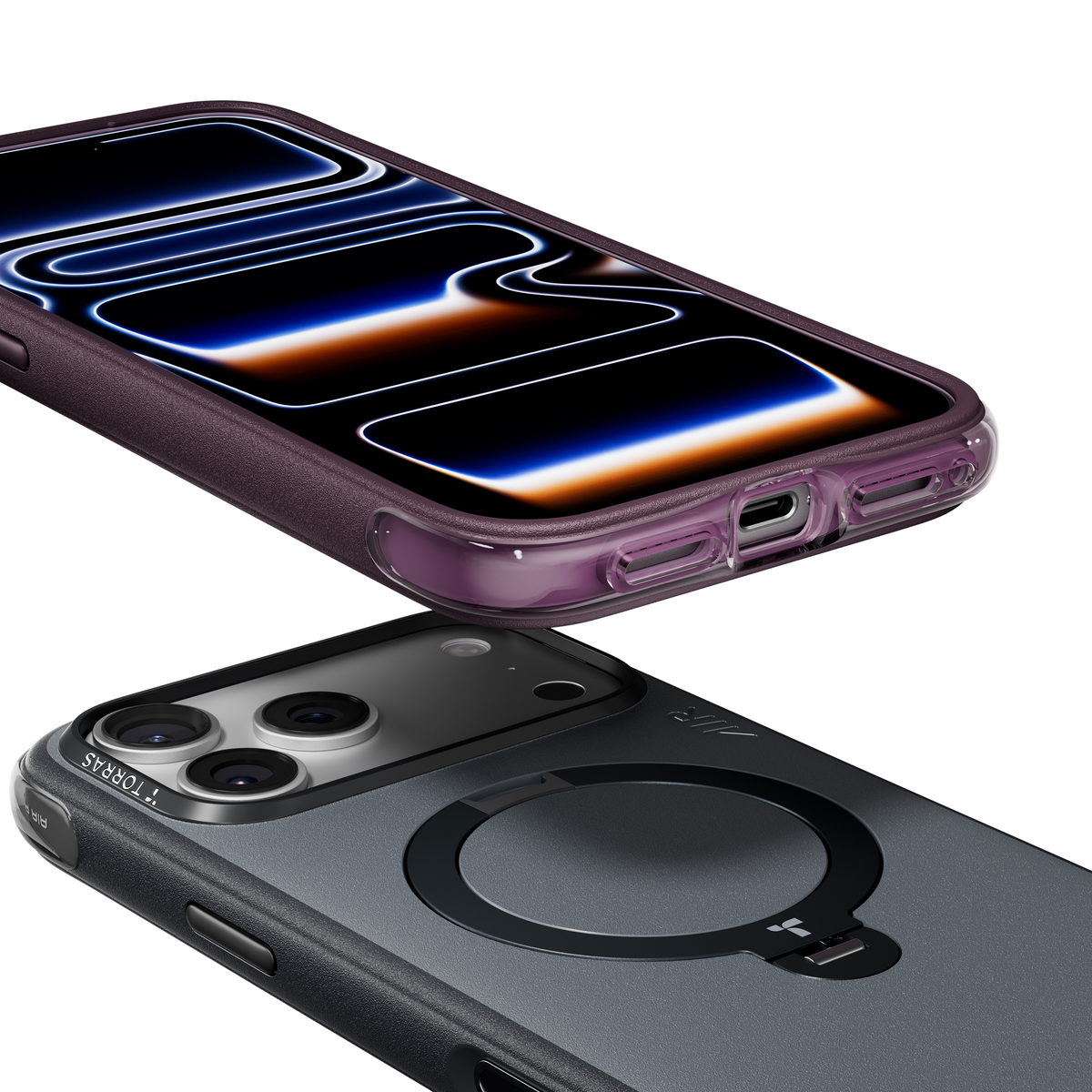TORRAS Ostand Q3 Air Essential case for iPhone 18 Pro Max in plum lifted off an