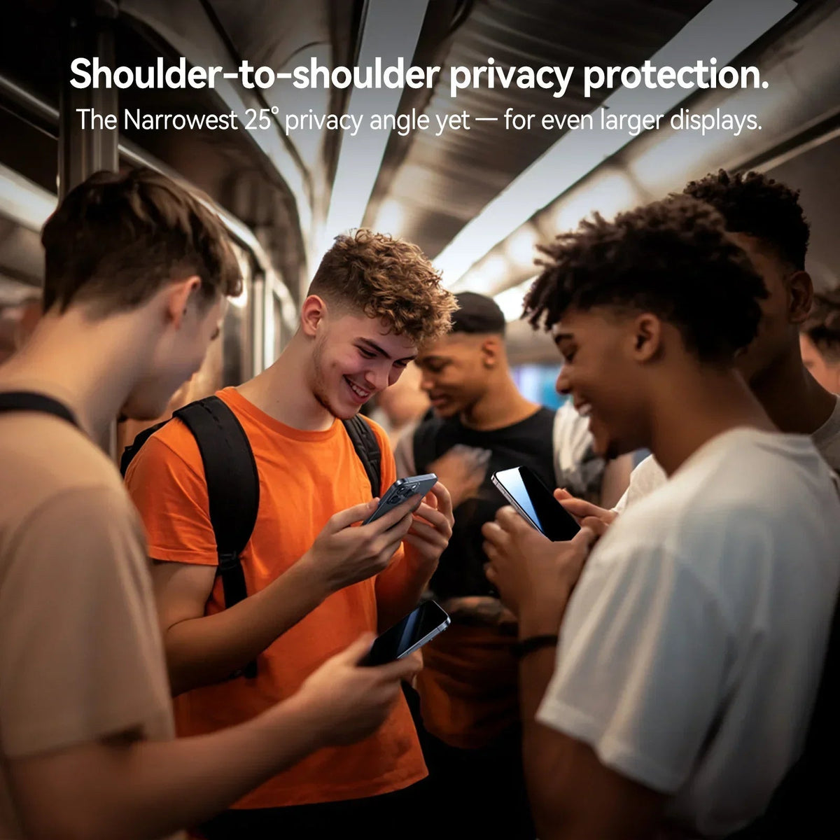 TORRAS 25° privacy screen protector for iPhone 16 Pro Max, ideal for public use.
