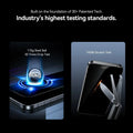 TORRAS GlassGo privacy screen protector for iPhone 16 Pro Max, showing drop & scratch resistance tests.