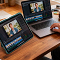 TORRAS Ostand K3 Neo teal magnetic stand case with pencil holder for iPad Pro 11 inch, video editing setup.