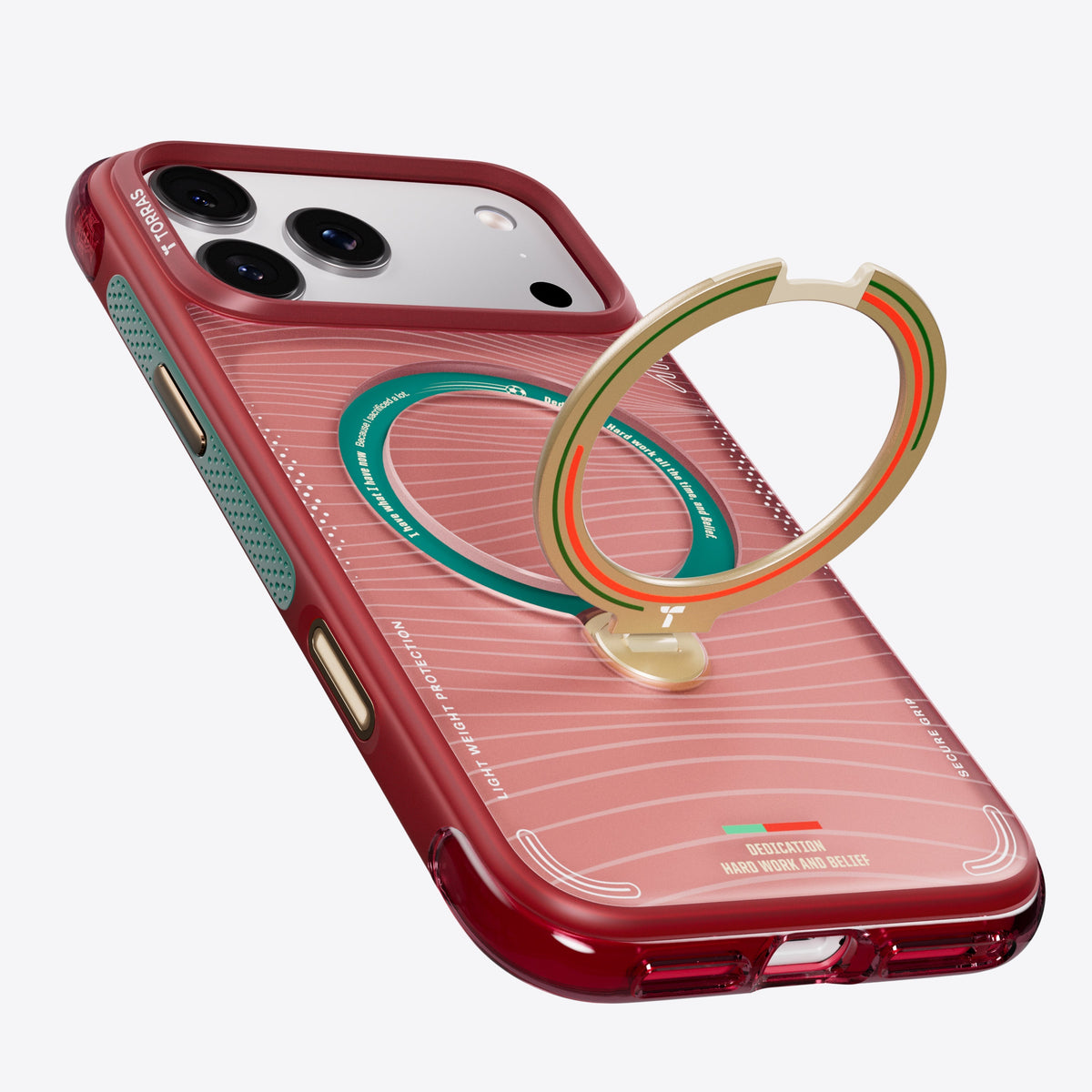 TORRAS red Ostand Q3 Air magnetic stand case for iPhone 16 Pro.