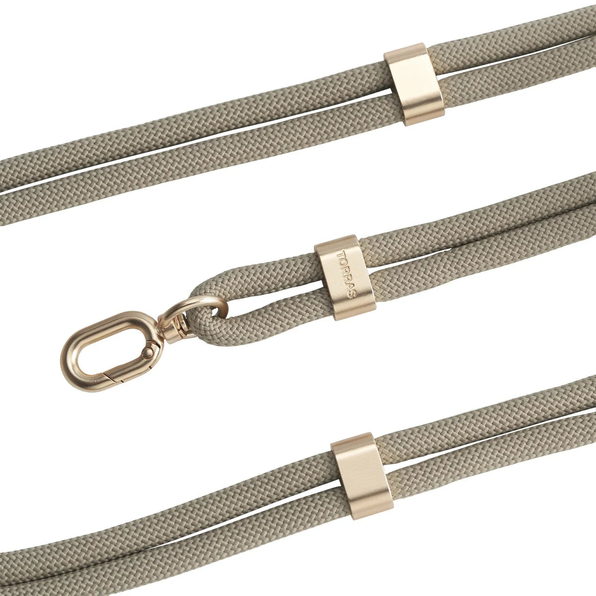 TORRAS LoopGo Flex crossbody phone lanyard, grey braided cord, gold zinc alloy clasp.