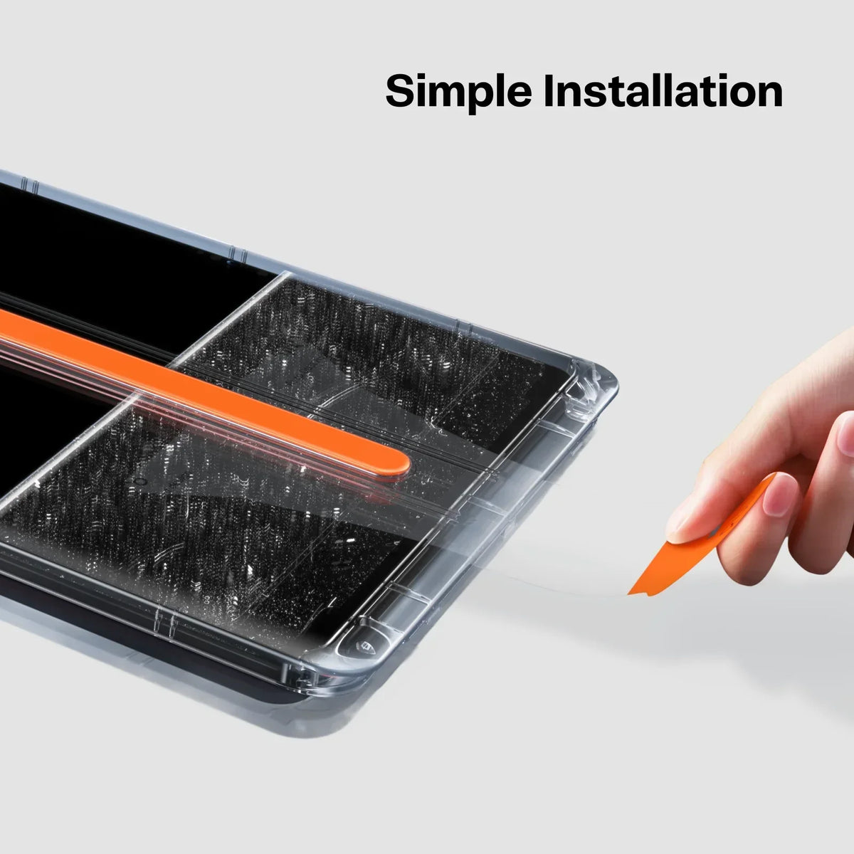 GlassGo screen protector for iPad Mini 6/7 with orange install tool, 'Simple Installation'.