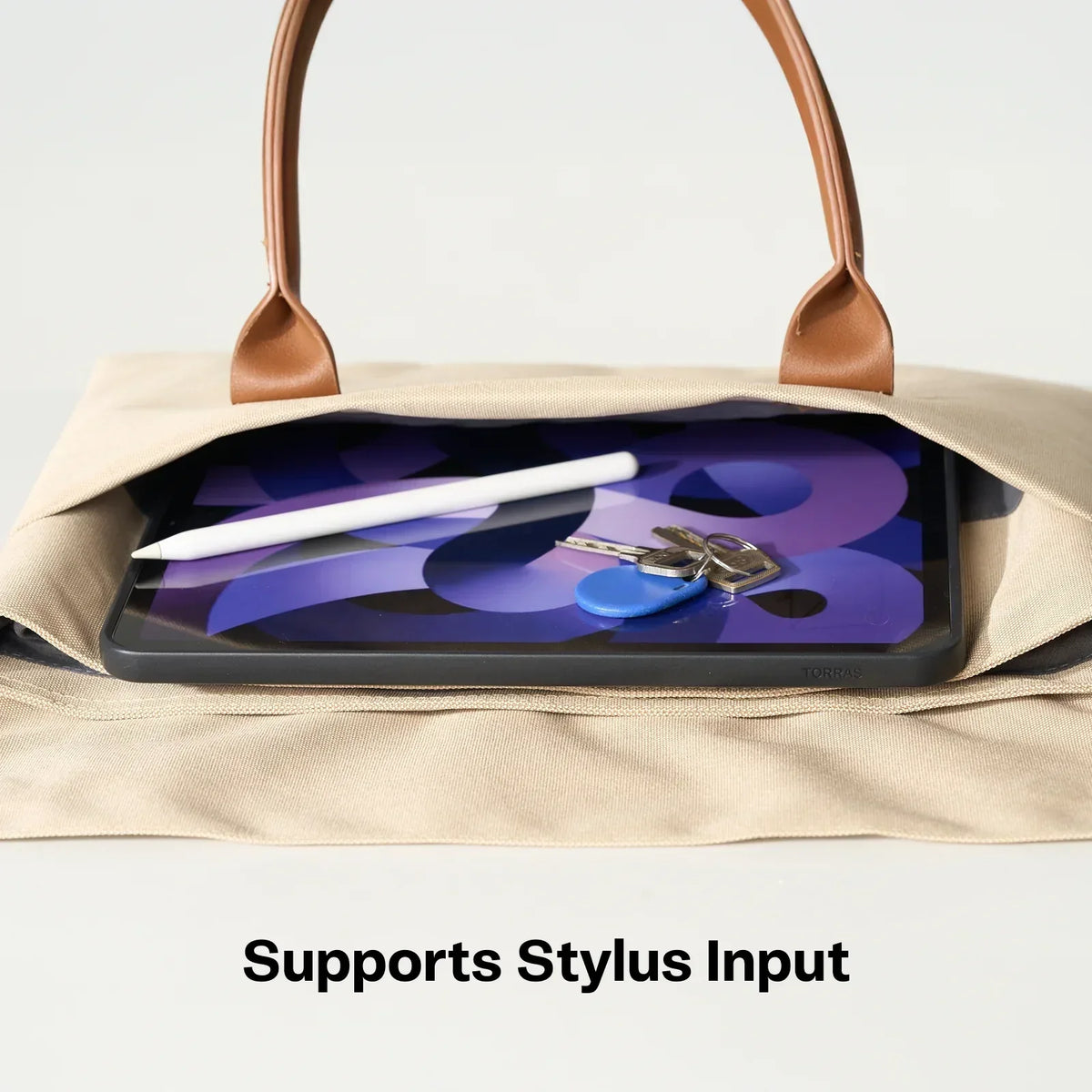 GlassGo screen protector for iPad Mini 6/7 with stylus and keys in TORRAS bag, supports stylus input.