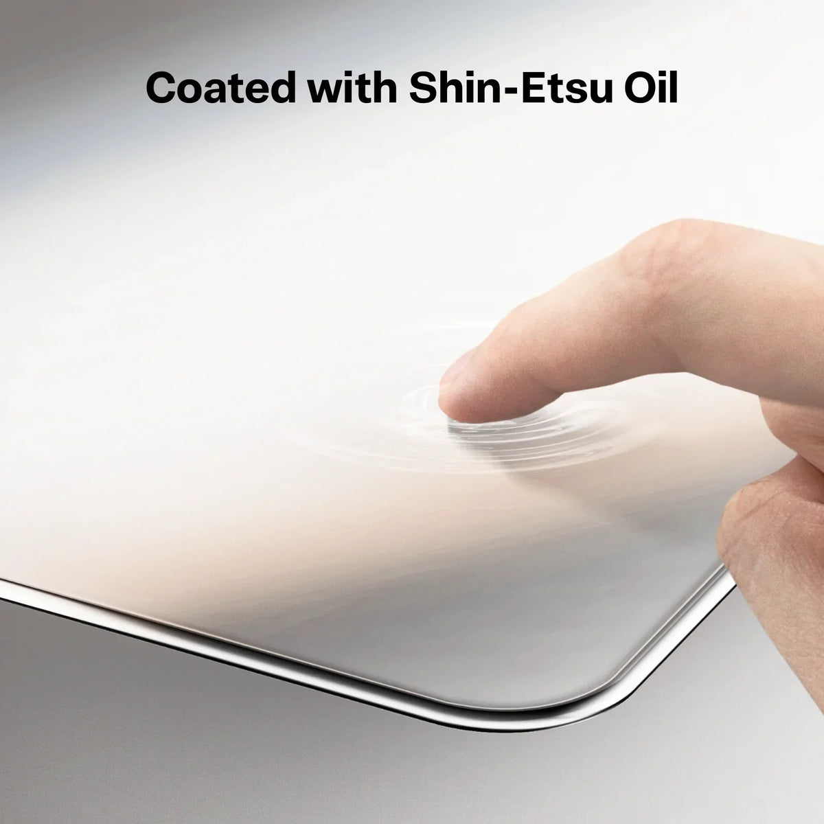 iPad Air 13 inch screen protector with Shin-Etsu oil coating, showing smooth touch with finger ripples.