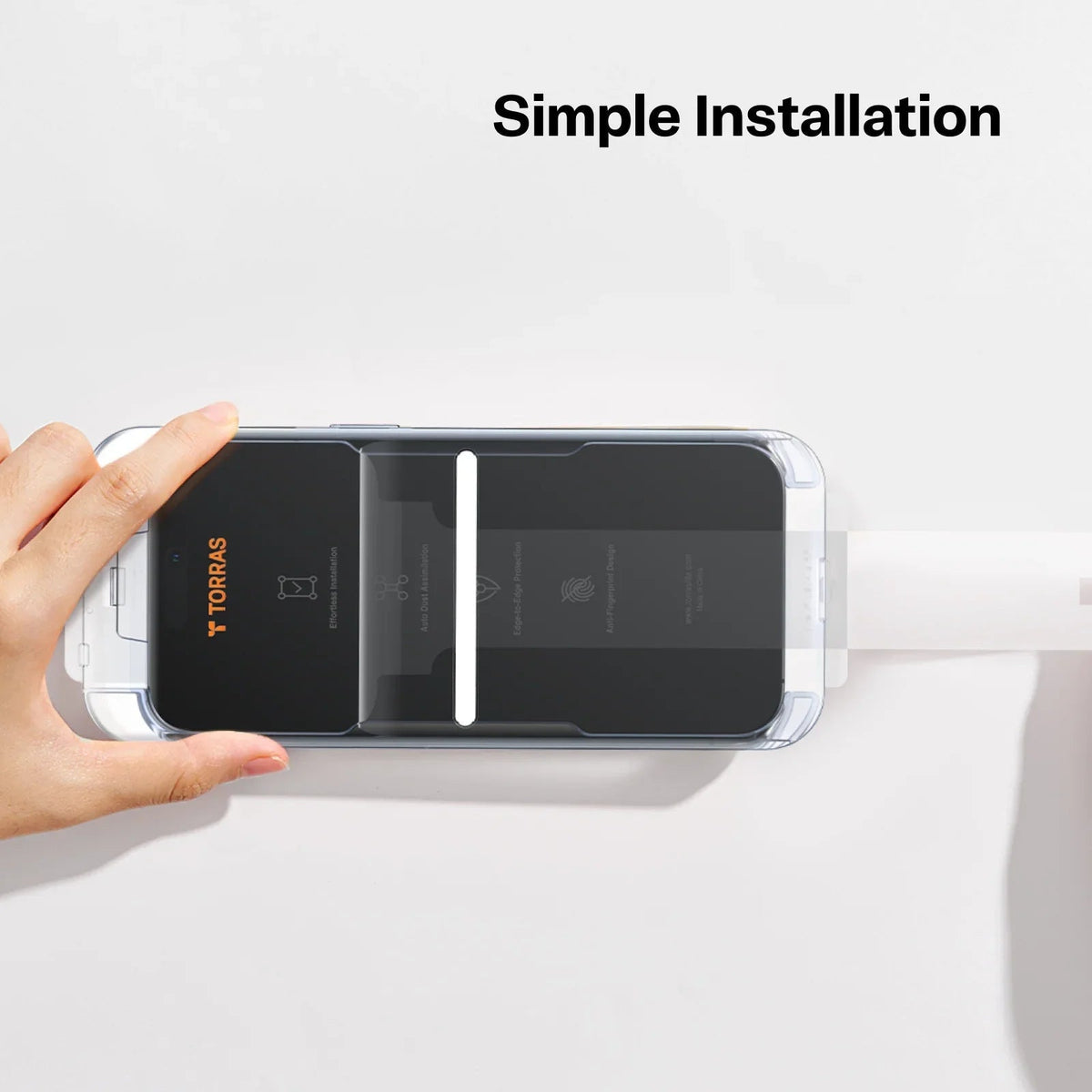TORRAS GlassGo screen protector for iPhone 16 featuring simple installation.