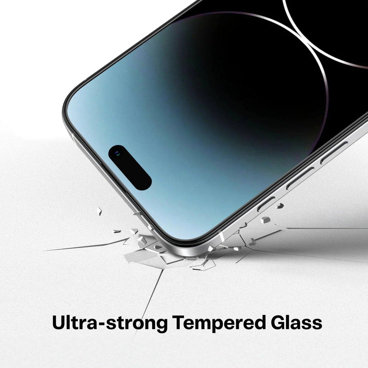 TORRAS GlassGo ultra-strong tempered glass screen protector for iPhone 15 Pro Max in drop test.
