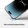 TORRAS GlassGo iPhone 15 screen protector shows ultra-strong tempered glass impact resistance.