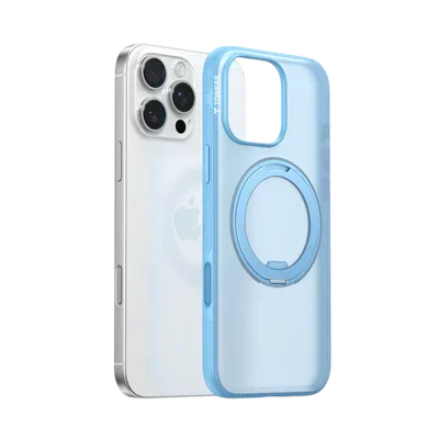 TORRAS Ostand O3 Fitness case for iPhone 16 Pro Max, light blue, magnetic ring stand.