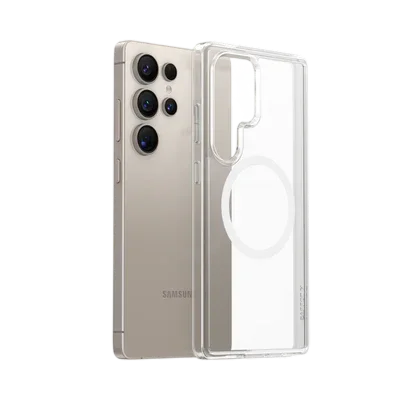 TORRAS Guardian-Mag clear MagSafe case for Samsung S25 Ultra, showcasing magnetic ring.