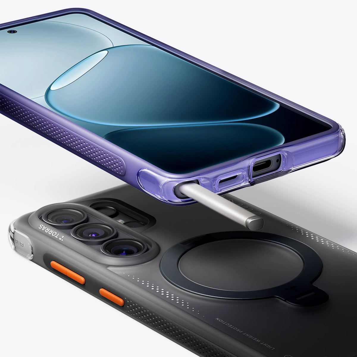 TORRAS Ostand Q3 Air purple case for Samsung S26 Ultra: magnetic ring & stand, stylus support.