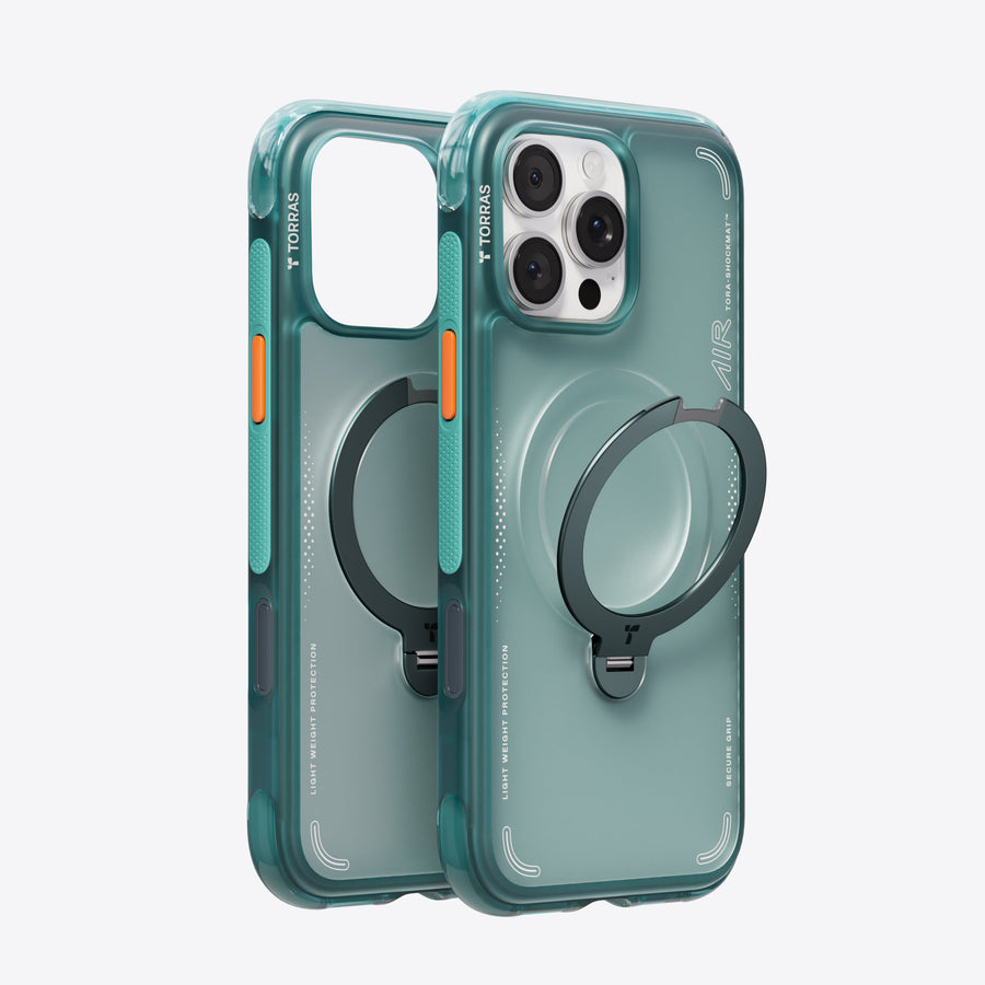 TORRAS Ostand Q3 Air teal iPhone 16 Pro Max case with magnetic stand and light protection. — Glacier Sprint