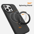 TORRAS Ostand Q3 black silicone case for iPhone 16 Pro Max with 360° spinning stand.