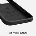 TORRAS Ostand Q3 black silicone iPhone 16 Pro Max case interior showing magnetic alignment & precise cutouts.
