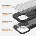 TORRAS Ostand Q3 iPhone 16 Pro Max case: nano-coating, silicone, PC frame, microfiber lining.