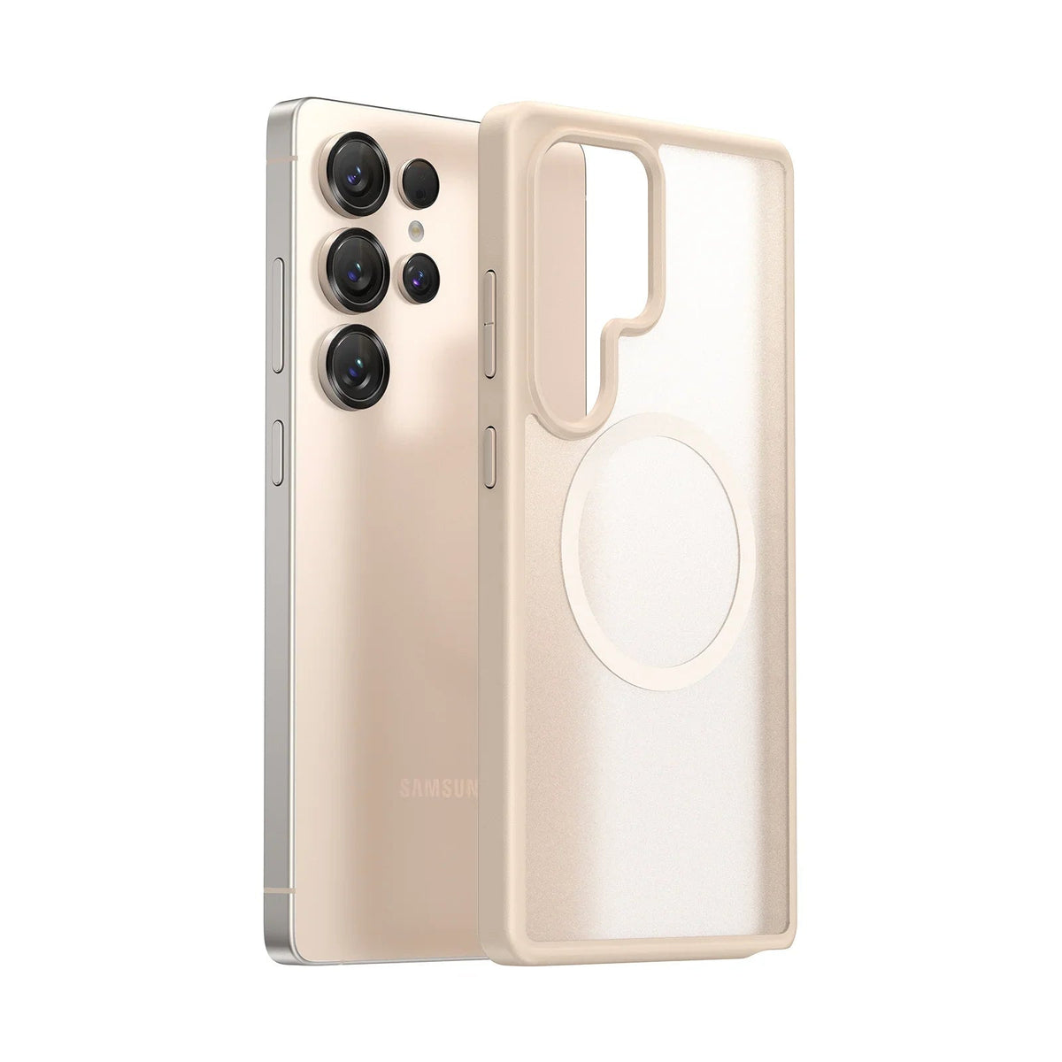Guardian-Mag MagSafe case for Samsung S25 Ultra, transparent with beige frame and magnetic ring