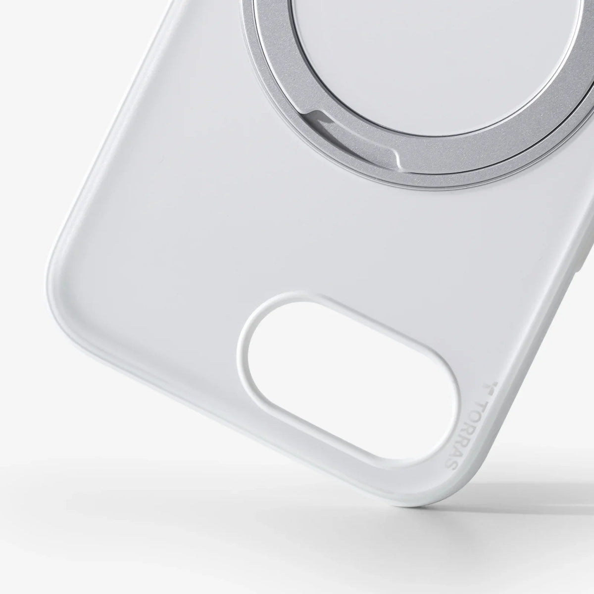 White TORRAS Ostand O3 Fitness case for iPhone 16e/17e with magnetic ring stand