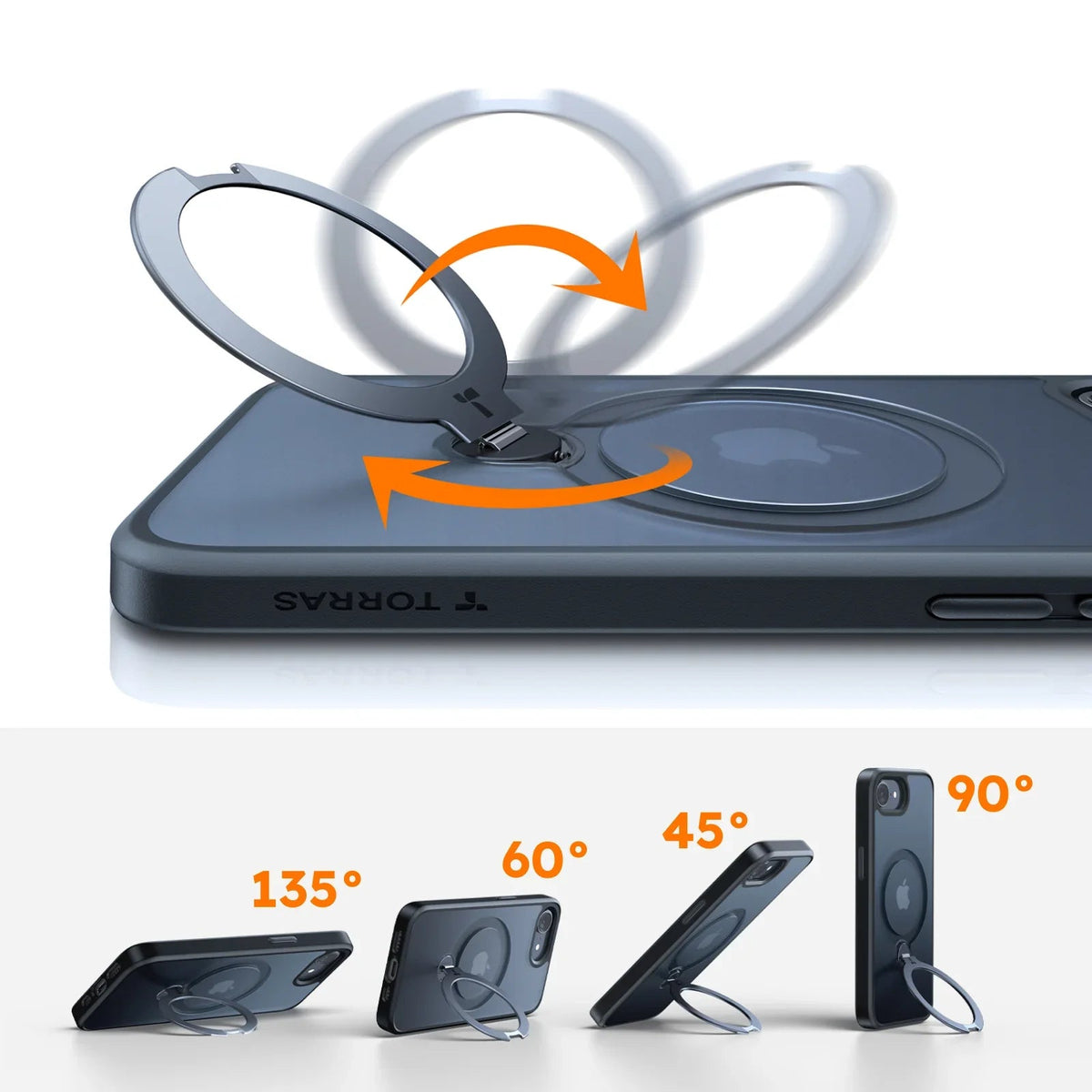 TORRAS Ostand Q3 Spin for iPhone 16e/17e with adjustable ring stand