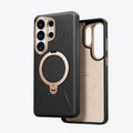 TORRAS Ostand Q3 VegSkin case in black with rose gold magnetic ring stand for Samsung S26.