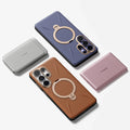 TORRAS Ostand Q3 VegSkin phone cases for Samsung S26 Series in brown & blue with ring stands.