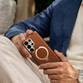 TORRAS Ostand Q3 brown VegSkin case for Samsung S26 Series with gold ring stand