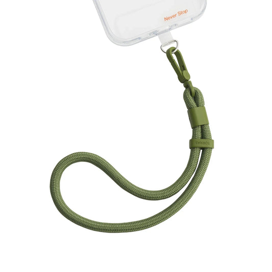 TORRAS LoopGo Flex green braided wrist phone lanyard with clip and logo