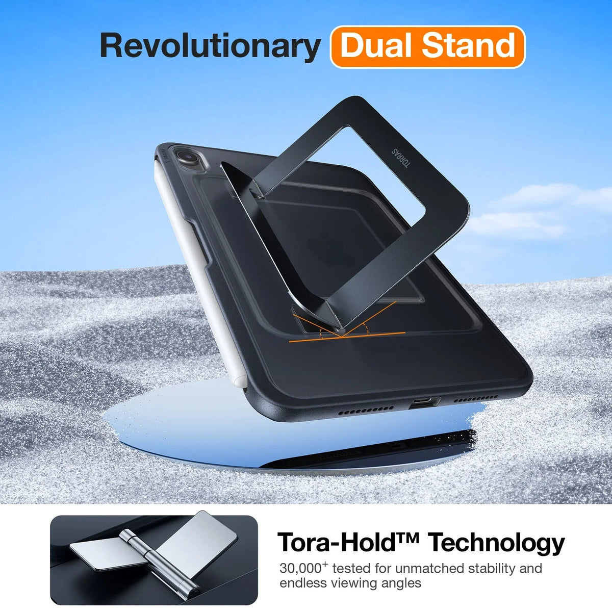 TORRAS Ostand case for iPad Mini 6/7 with dual stand and Apple Pencil holder.