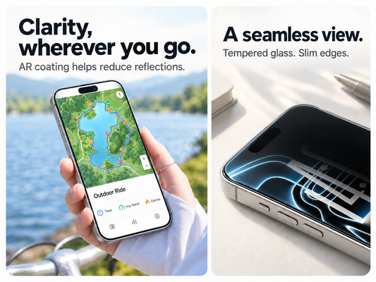 AR anti-reflective coating outdoors and slim tempered-glass edges