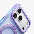 TORRAS Ostand O3 Air Bios case for iPhone 17 Pro Max with purple accents and ring stand.