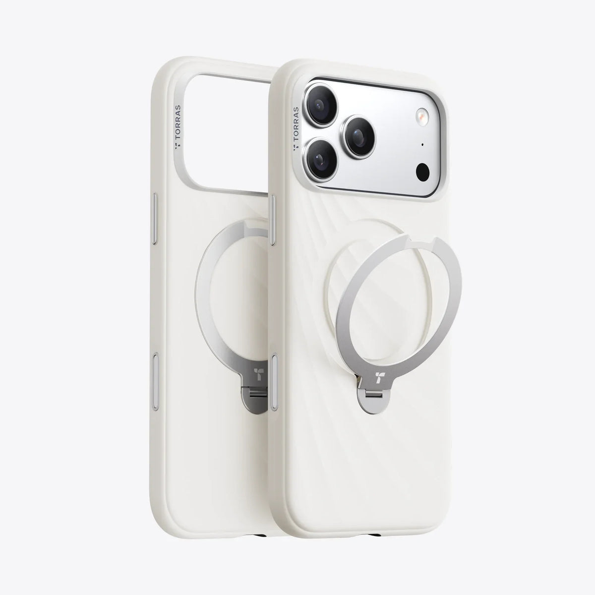 TORRAS Ostand Q3 white silicone iPhone 17 Pro Max case with magnetic ring stand