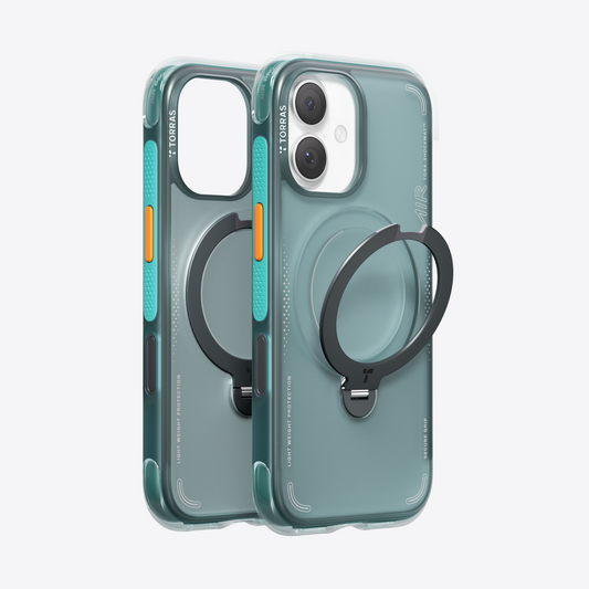 TORRAS Ostand Q3 Air iPhone 17 case with built-in ring stand, teal