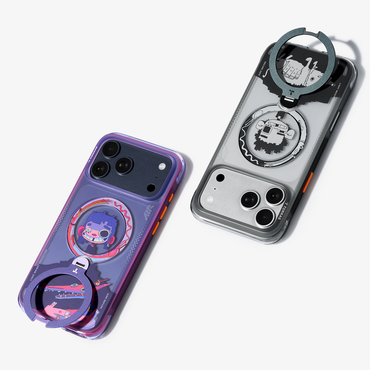 TORRAS Q3 Air Limited Edition iPhone 17 Pro Max cases: purple & silver, with secure grip ring stands.