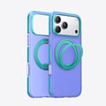 TORRAS Ostand O3 Hue iPhone 17 Pro case, transparent purple with teal magnetic stand.