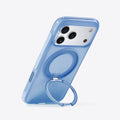 Blue TORRAS Ostand O3 Air iPhone 17 Pro Max case with integrated magnetic stand extended.