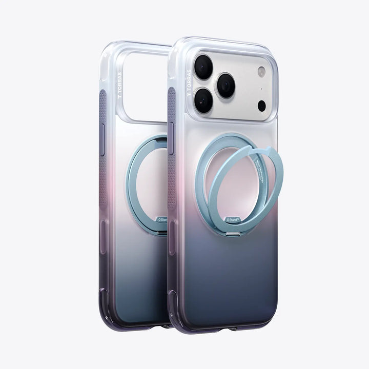 TORRAS Ostand O3 Air protective case for iPhone 17 Series with blue stand.