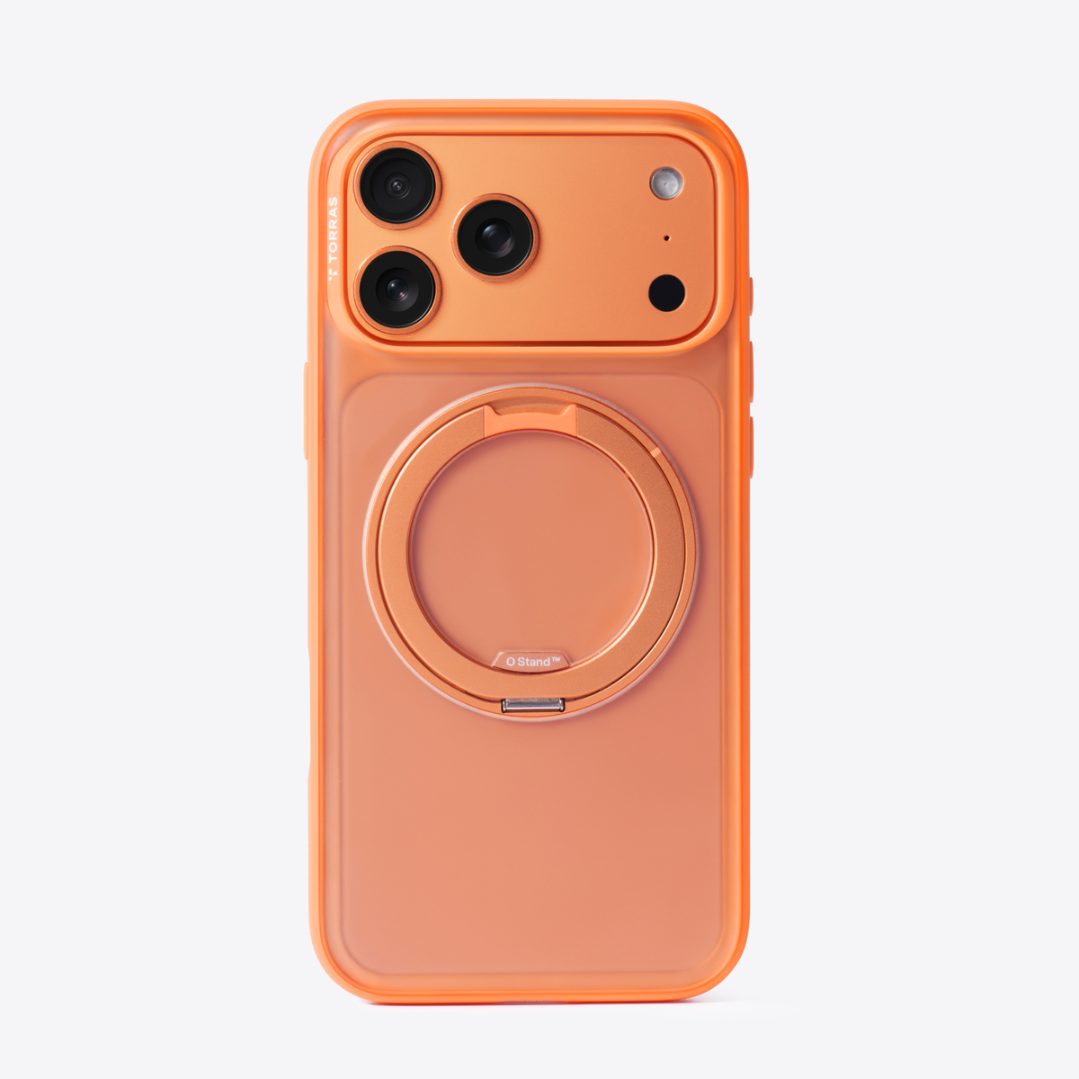 TORRAS Ostand O3 Fitness orange iPhone 17 case with integrated magnetic ring stand.