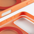 Orange TORRAS Ostand O3 Fitness magnetic case for iPhone 17 with 'Designed by TORRAS' text.